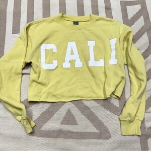 Neon lime CALI oversized crop long sleeve crewneck sweater S